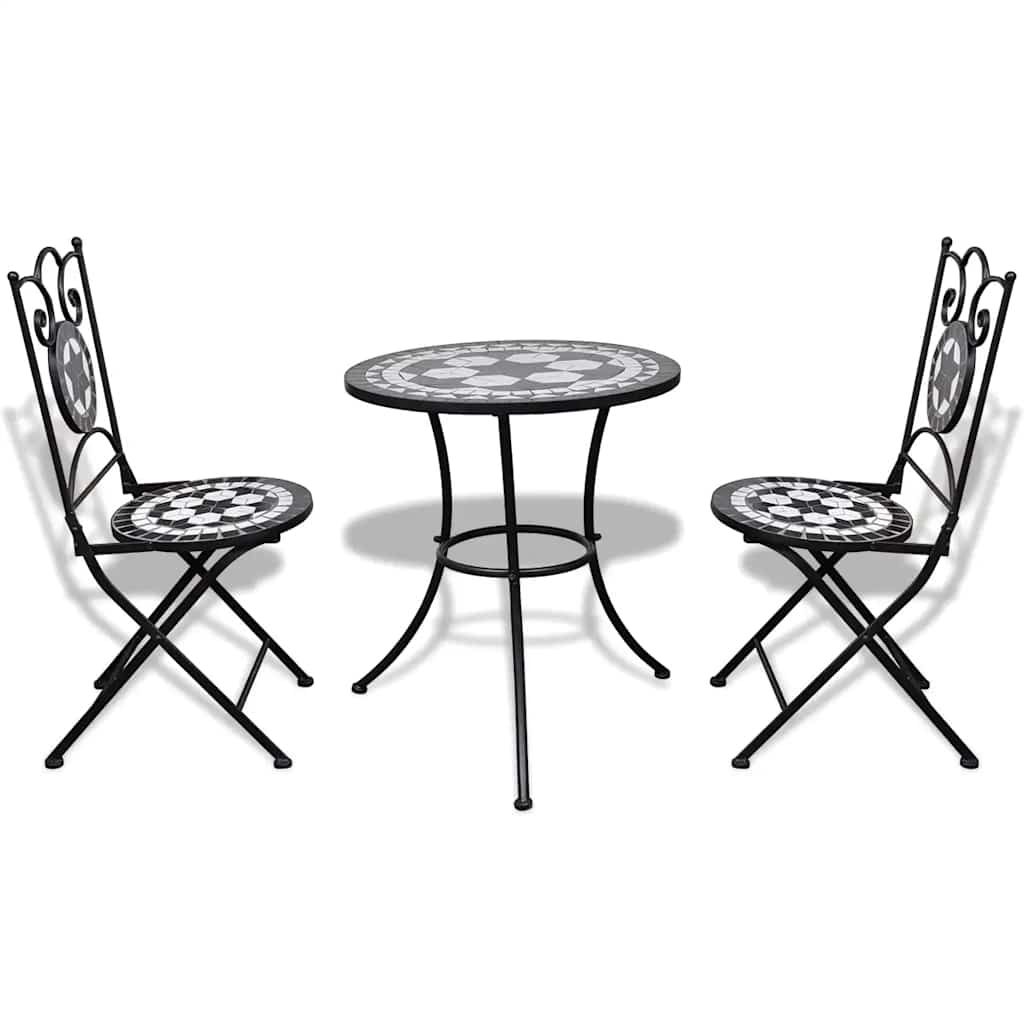 Set da Bistrot 3 pz in Piastrelle di Ceramica Nero e Bianco vidaXL