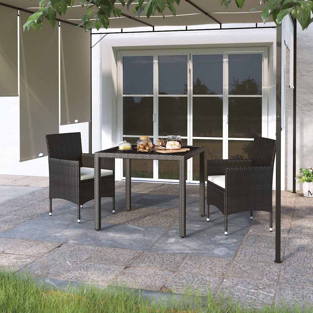 Set Pranzo da Giardino 3 pz  Polyrattan e Vetro Temperato Nero vidaXL