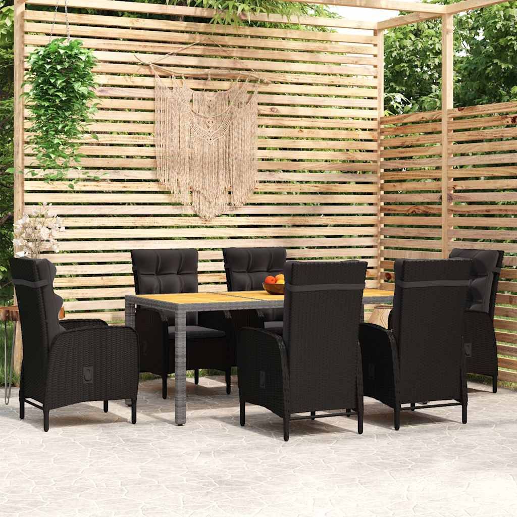 Set Mobili da Pranzo per Giardino 7 pz in Polyrattan Nero vidaXL