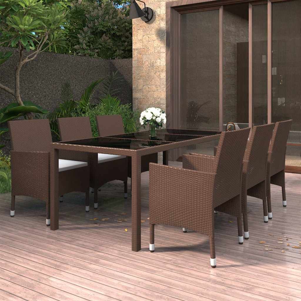 Set Pranzo da Giardino 7pz Polyrattan e Vetro Temperato Marrone vidaXL