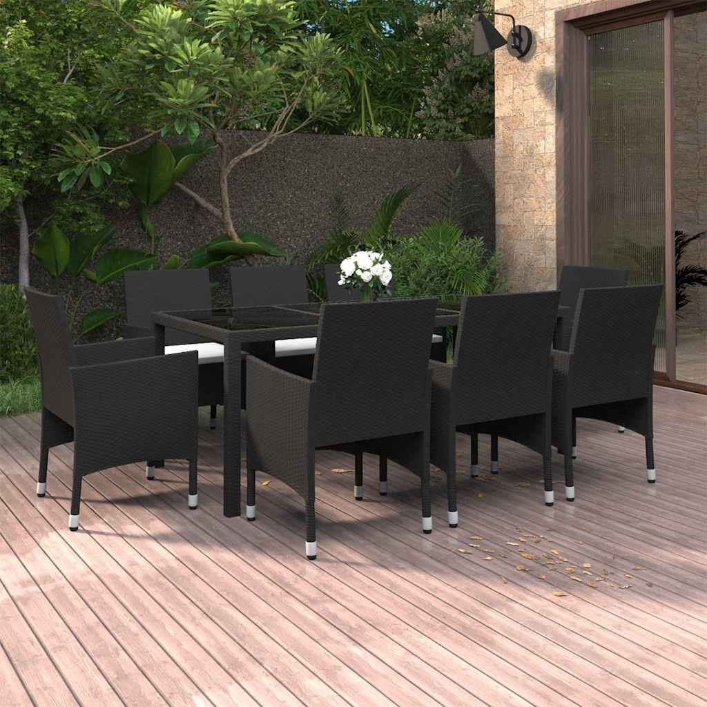 Set da Pranzo da Giardino 9 pz in Polyrattan Nero vidaXL