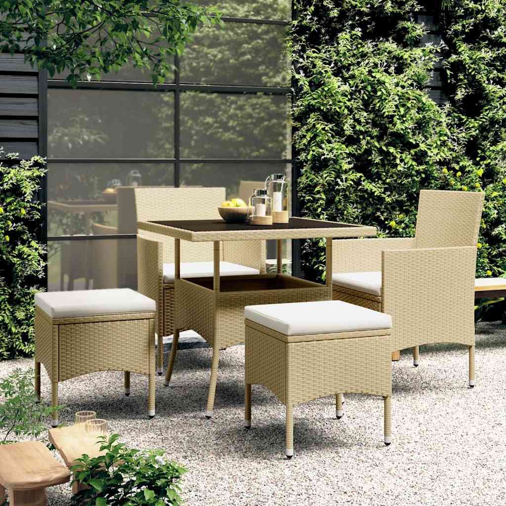Set da Pranzo per Giardino 5 pz in Polyrattan Beige vidaXL