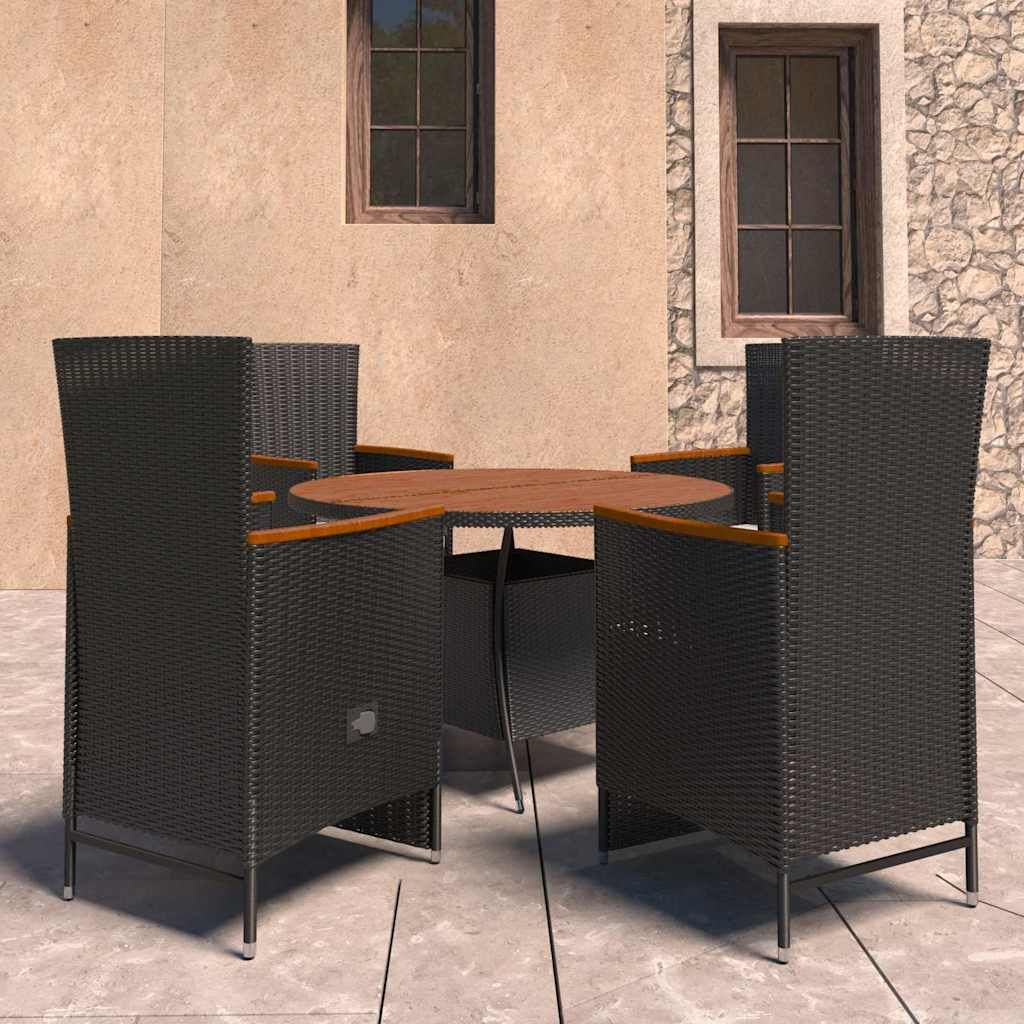 Set da Pranzo da Giardino 5 pz con Cuscini in Polyrattan Nero vidaXL
