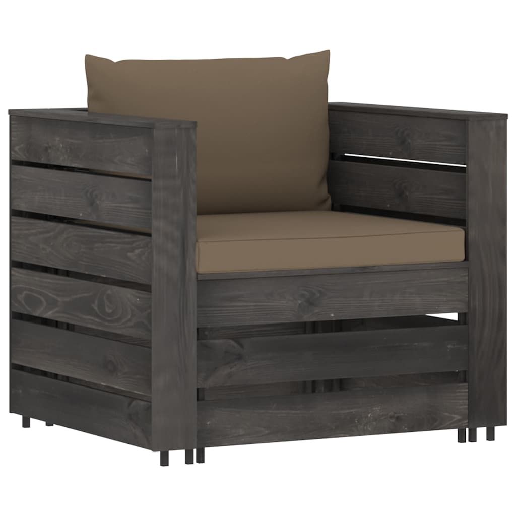 Set Divani da Giardino con Cuscini 2 pz Legno Impregnato Grigio vidaXL