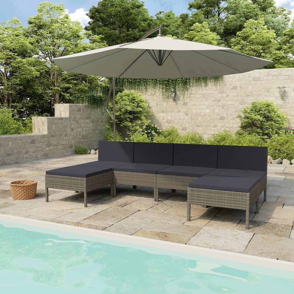 Set Divani da Giardino 6 pz con Cuscini in Polyrattan Grigio vidaXL