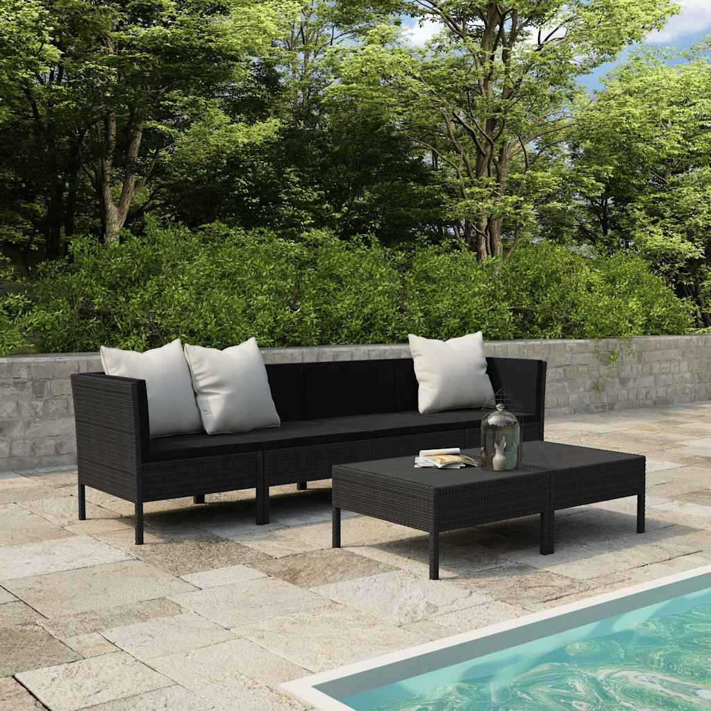 Set Divani da Giardino 6 pz con Cuscini in Polyrattan Nero vidaXL