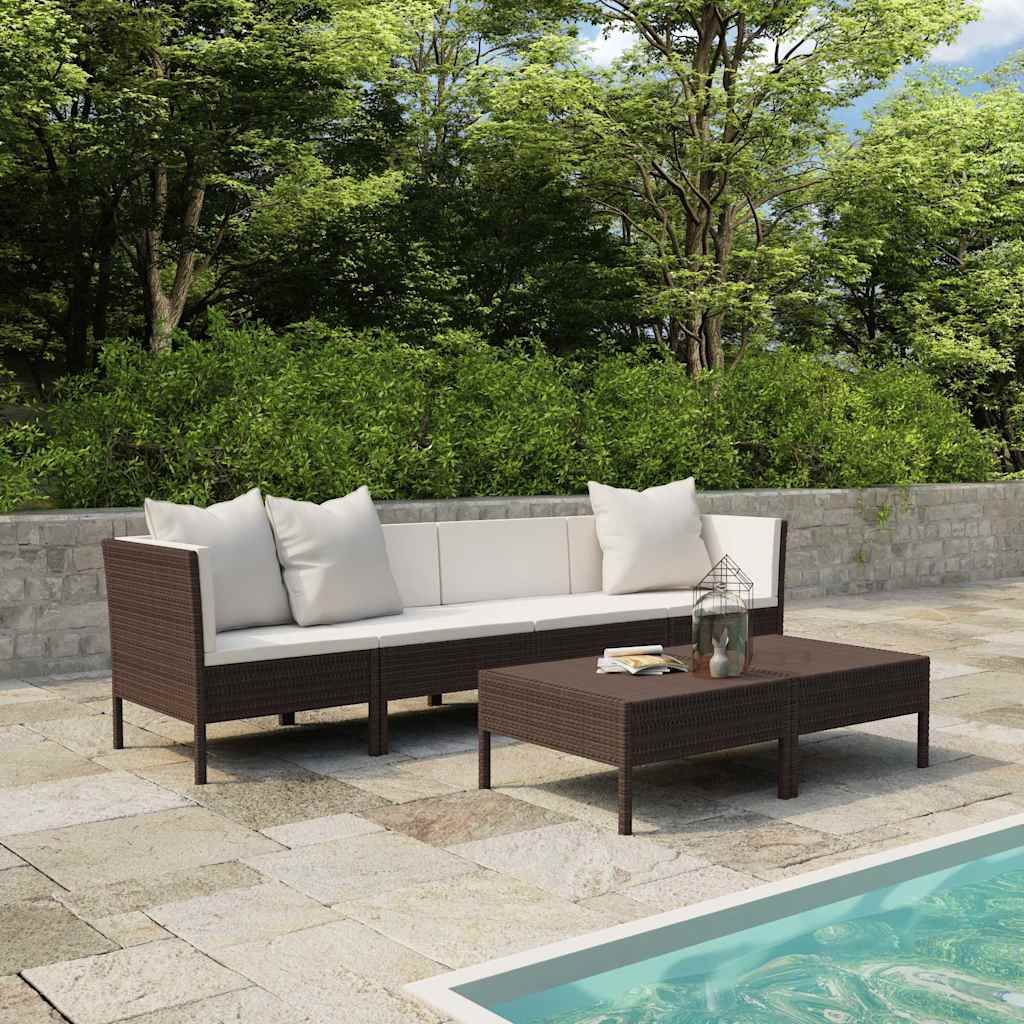 Set Divani da Giardino 6 pz con Cuscini in Polyrattan Marrone vidaXL