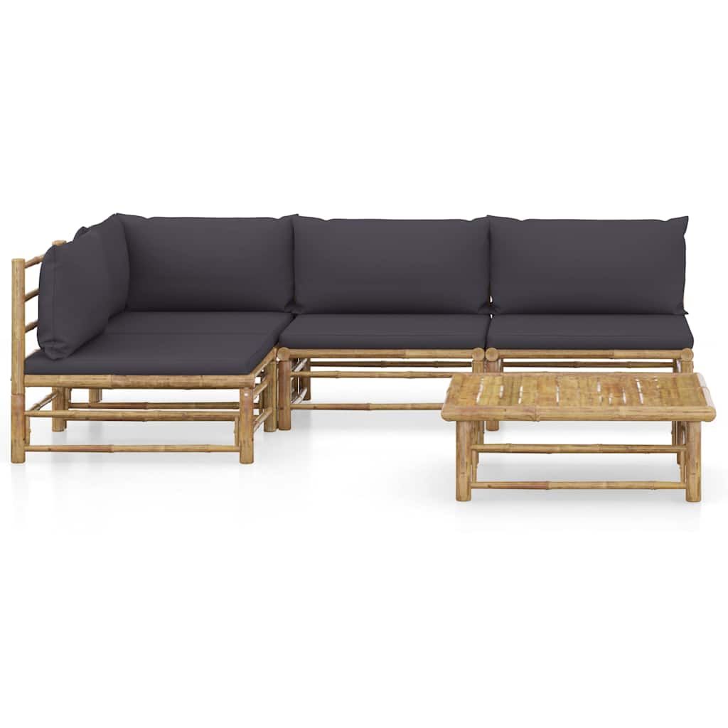 Set Salotto da Giardino 5pz con Cuscini Grigio Scuro Bambù vidaXL