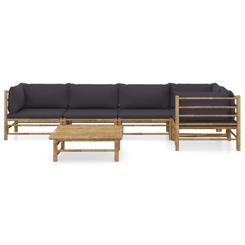 Set Divani da Giardino 6 pz con Cuscini Grigio Scuro in Bambù vidaXL