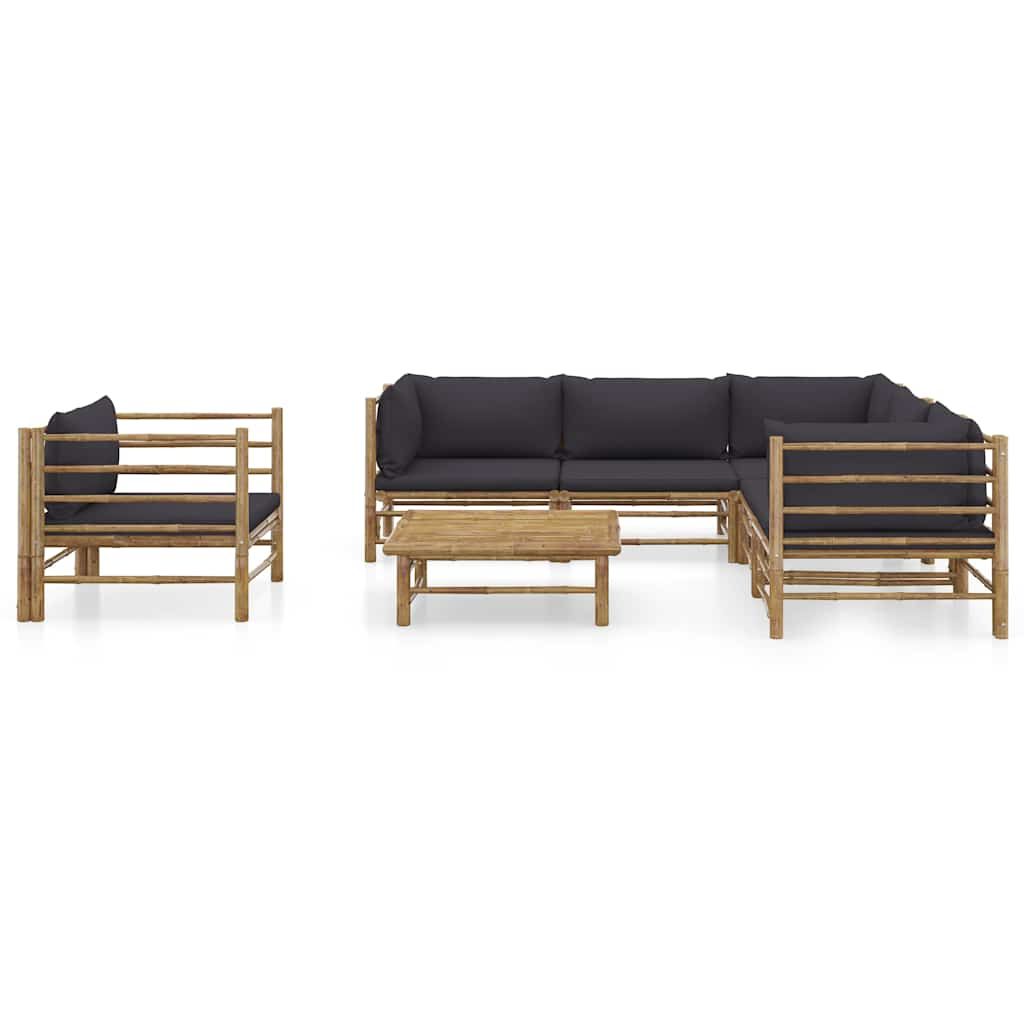 Set Divani da Giardino 7 pz con Cuscini Grigio Scuro in Bambù vidaXL