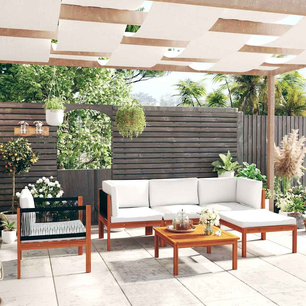 Set da giardino 6 pezzi con cuscini in legno crema, acacia e corda vidaXL