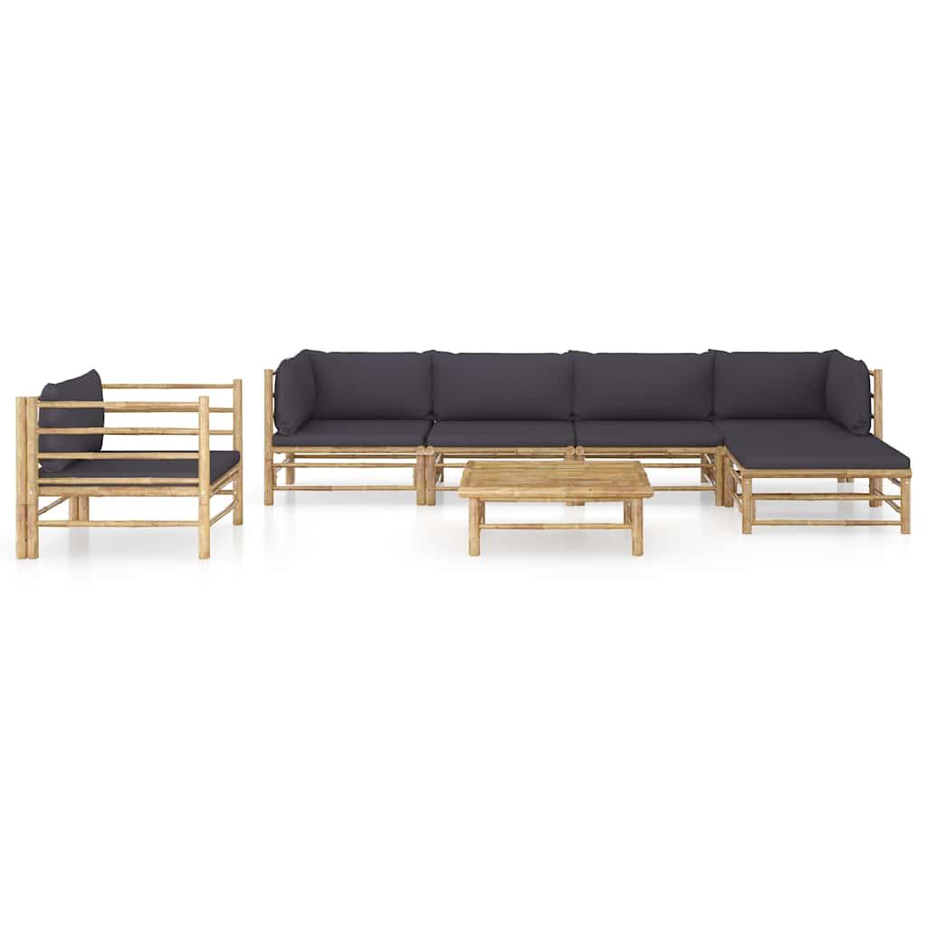 Set Divani da Giardino 7 pz con Cuscini Grigio Scuro in Bambù vidaXL