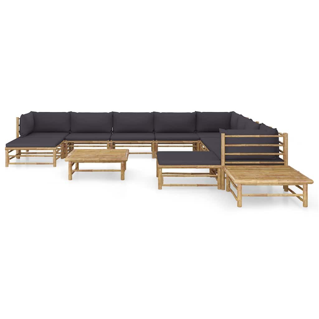 Set Salotto da Giardino 12pz con Cuscini Grigio Scuro Bambù vidaXL