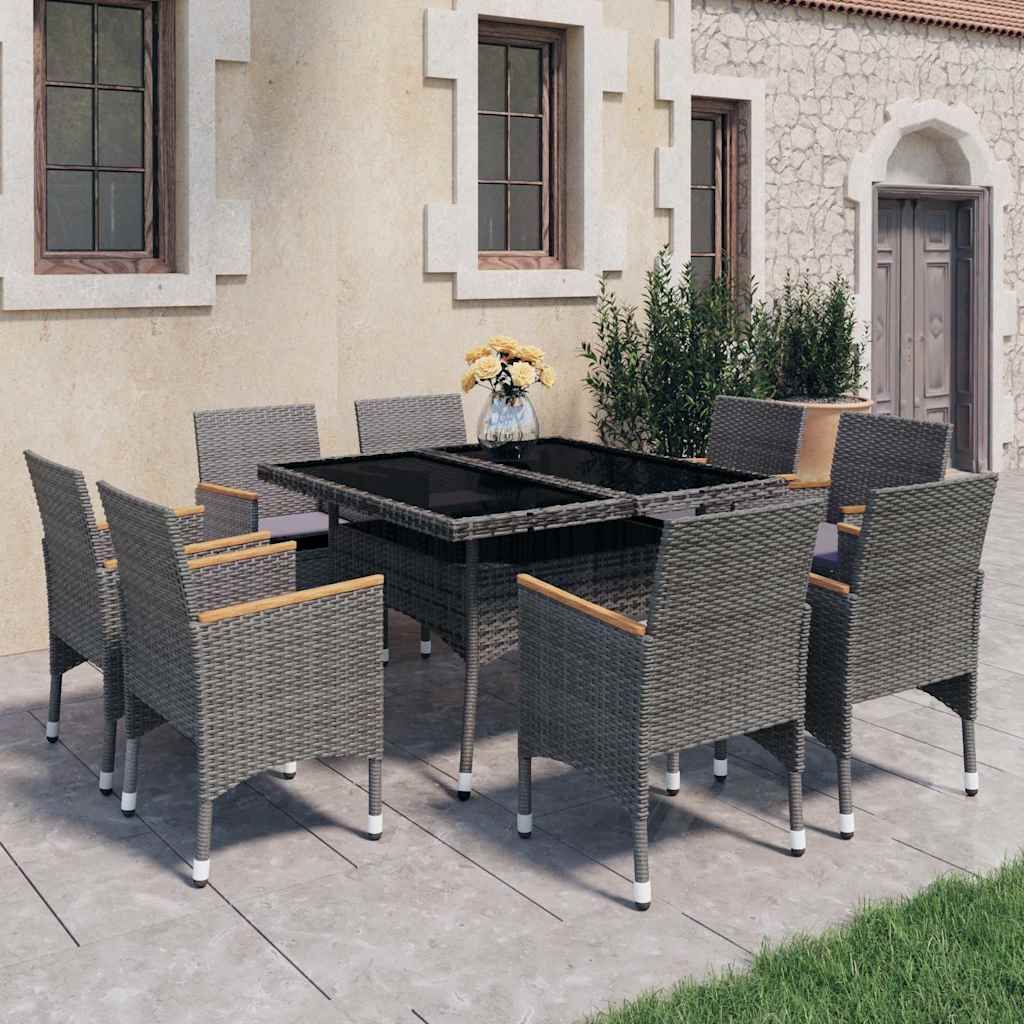 Set Mobili da Pranzo da Giardino 9 pz Polyrattan Acacia Grigio vidaXL