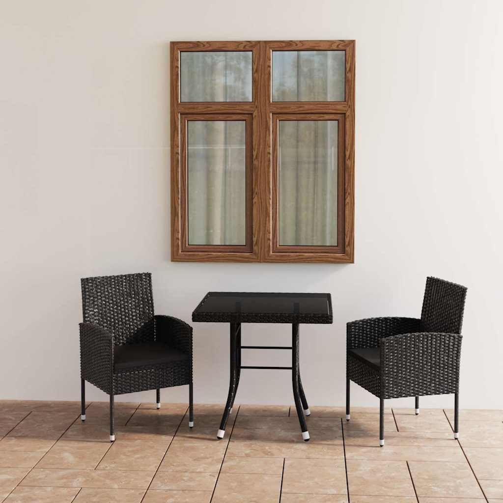 Set da Pranzo da Giardino 3 pz in Polyrattan Nero vidaXL