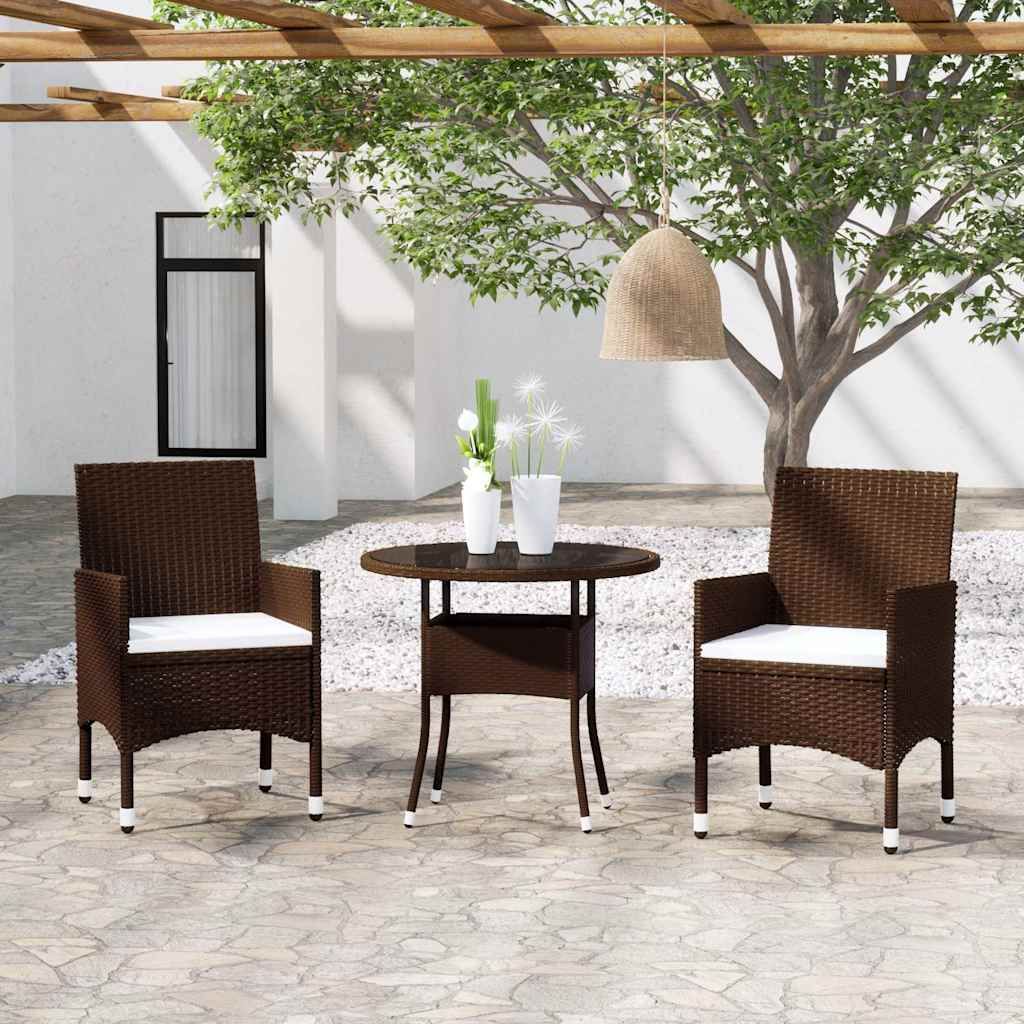 Set da Pranzo per Giardino 3pz in Polyrattan Marrone vidaXL