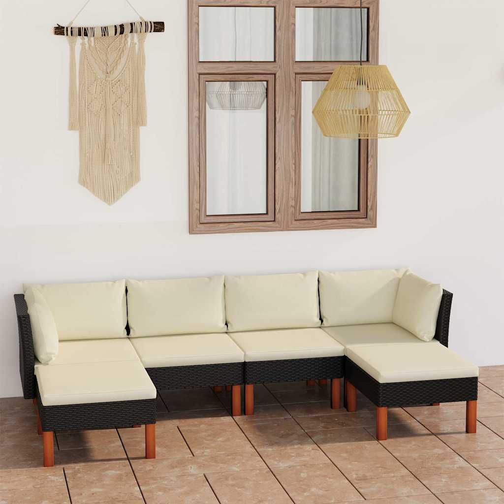 Set Divani da Giardino 6 pz con Cuscini in Polyrattan Nero vidaXL