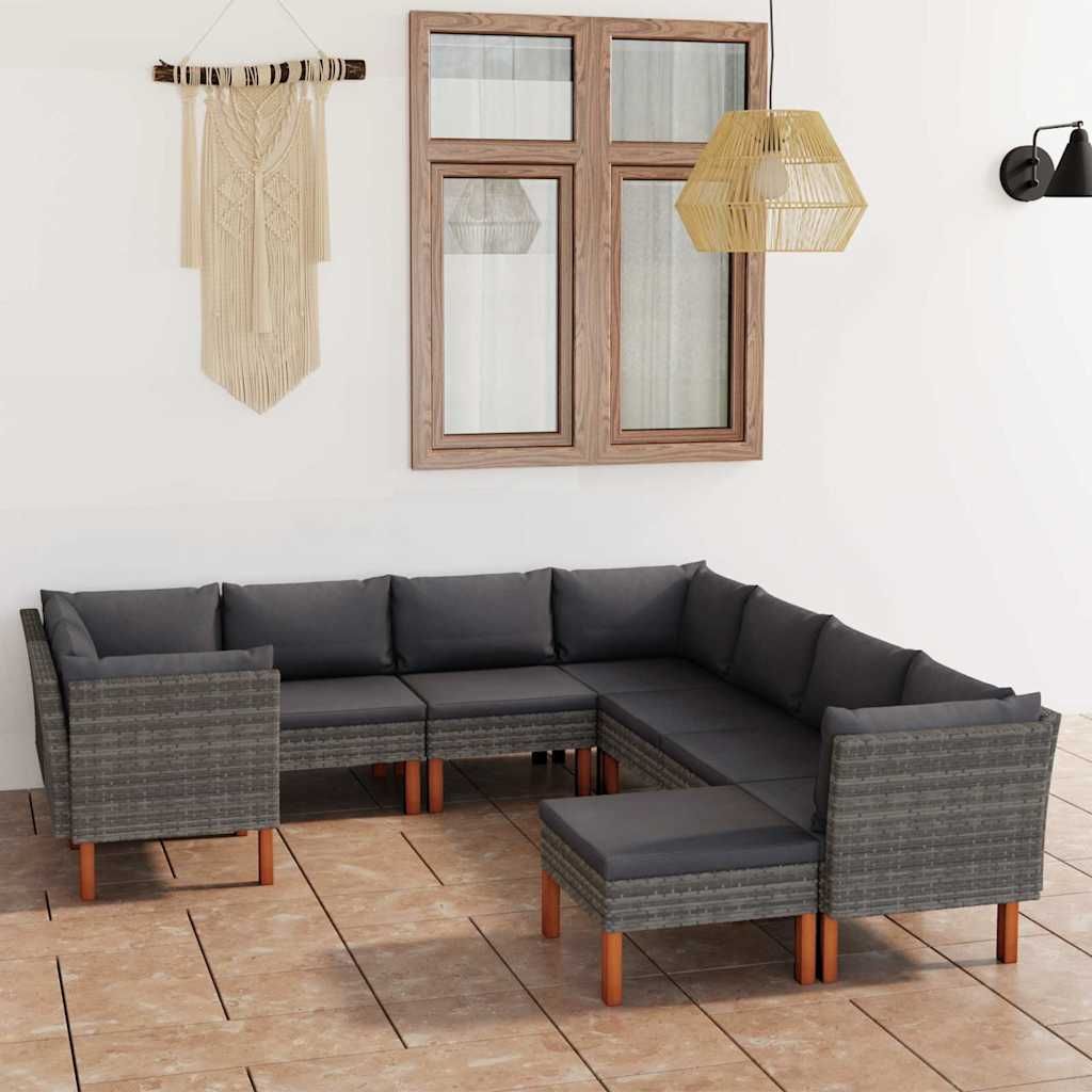 Set Divani da Giardino 9 pz con Cuscini in Polyrattan Grigio vidaXL
