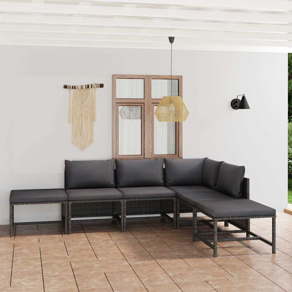 Set Divani da Giardino 6 pz con Cuscini in Polyrattan Grigio vidaXL