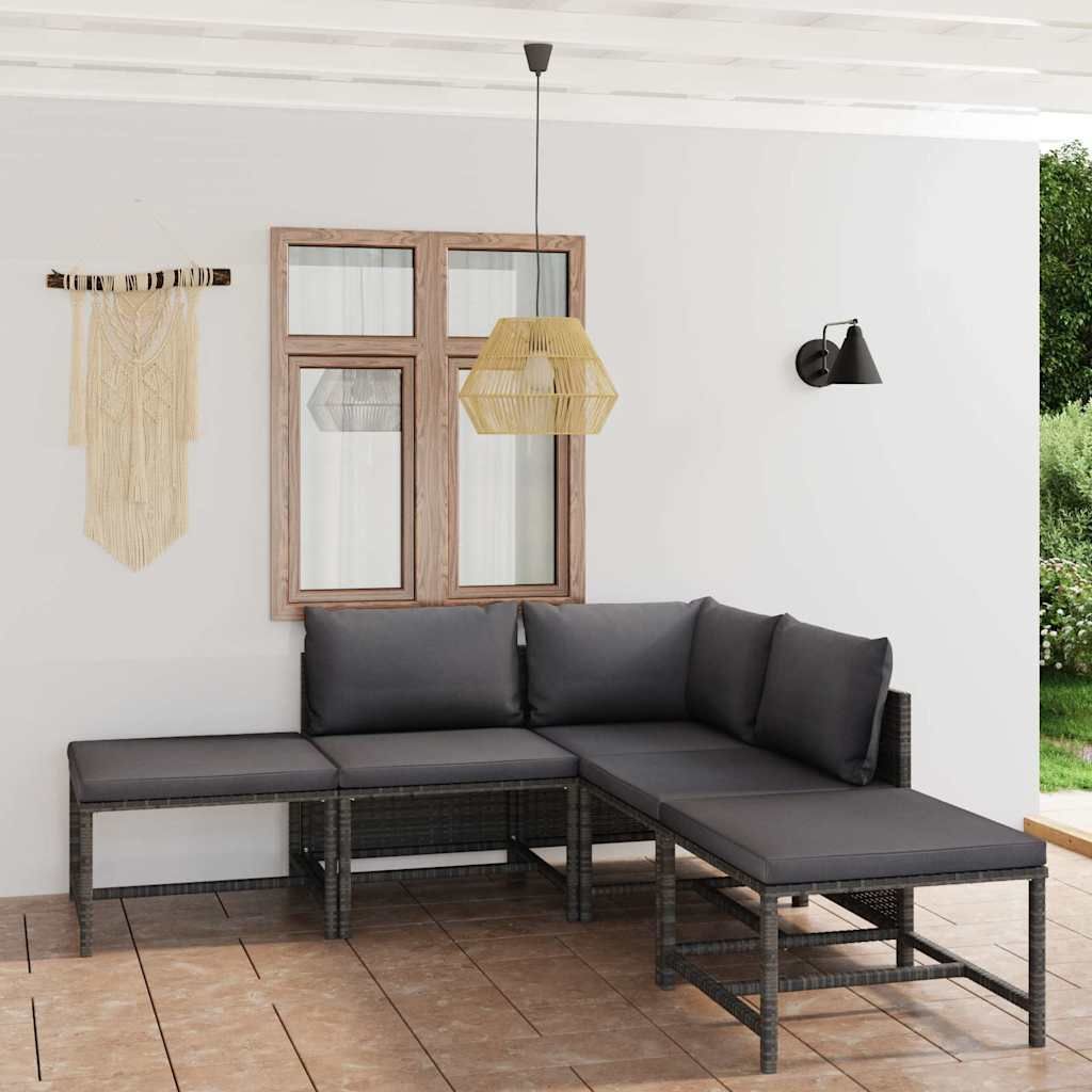 Set Divani da Giardino 6 pz con Cuscini in Polyrattan Grigio vidaXL