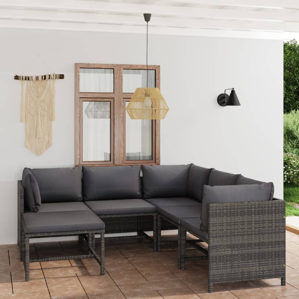 Set Divani da Giardino 6 pz con Cuscini in Polyrattan Grigio vidaXL