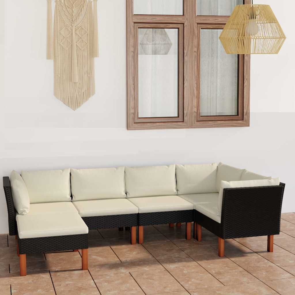 Set Divani da Giardino 6 pz con Cuscini in Polyrattan Nero vidaXL