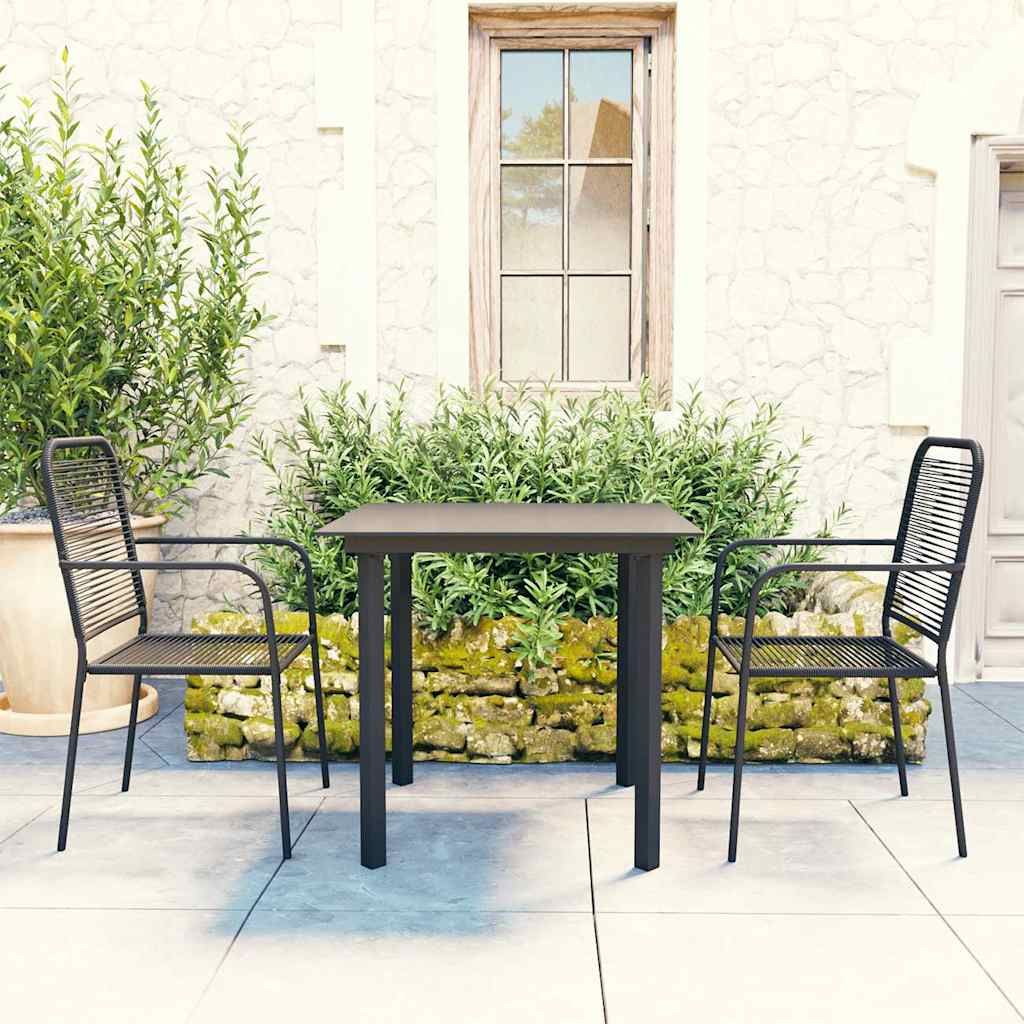 Set da Pranzo da Giardino 3 pz Nero in Vetro e Acciaio vidaXL