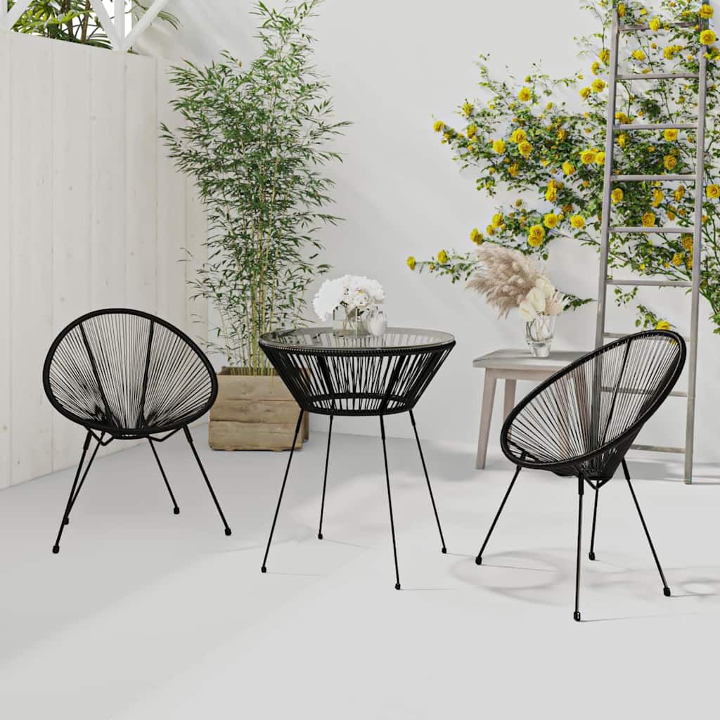 Set da Pranzo per Giardino 3 pz in Rattan PVC Nero vidaXL