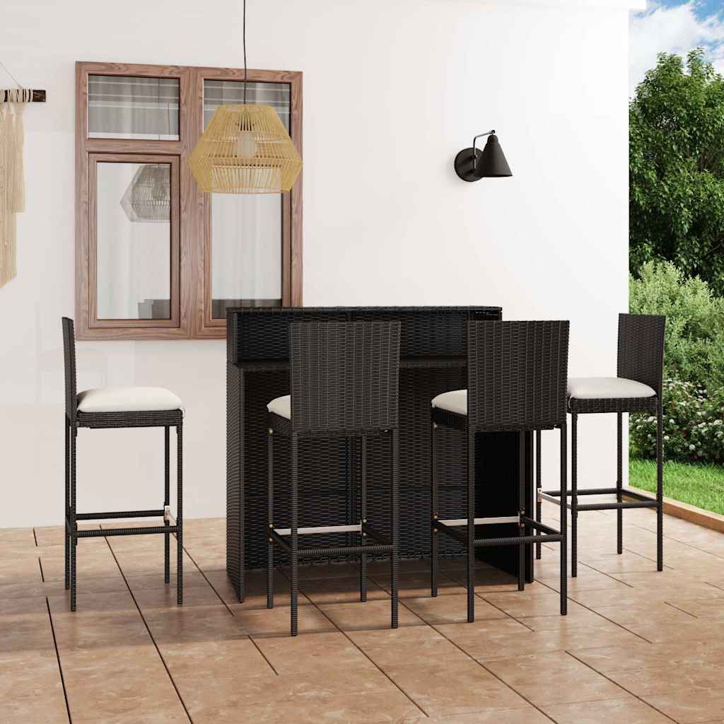 Set da Bar da Giardino 5 pz con Cuscini Nero vidaXL