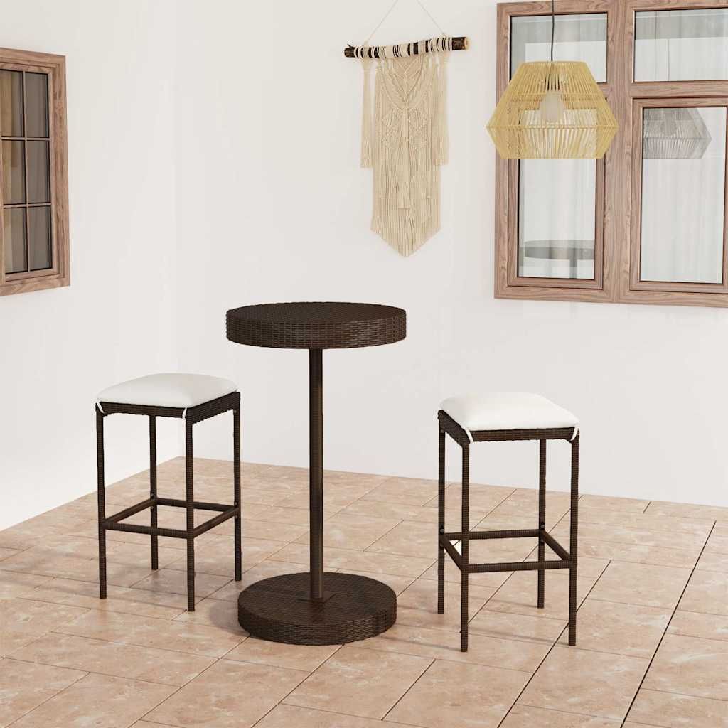 Set Bar da Giardino 3 pz con Cuscini in Polyrattan Marrone vidaXL