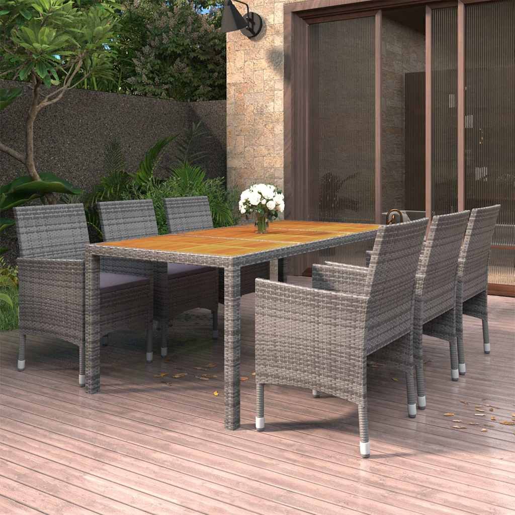 Set da Pranzo per Giardino 7 pz in Polyrattan Grigio vidaXL