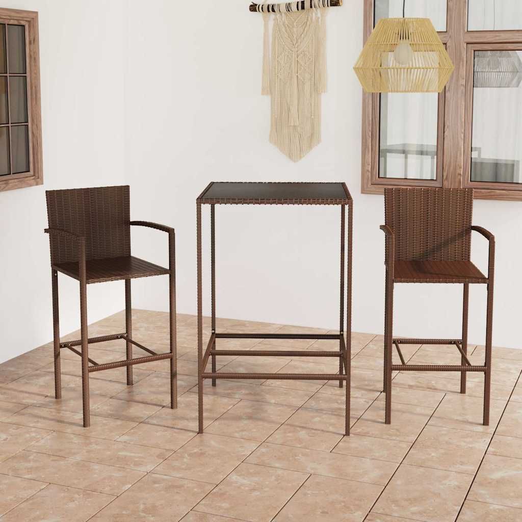 Set da Bar da Giardino 3 pz in Polyrattan Marrone vidaXL