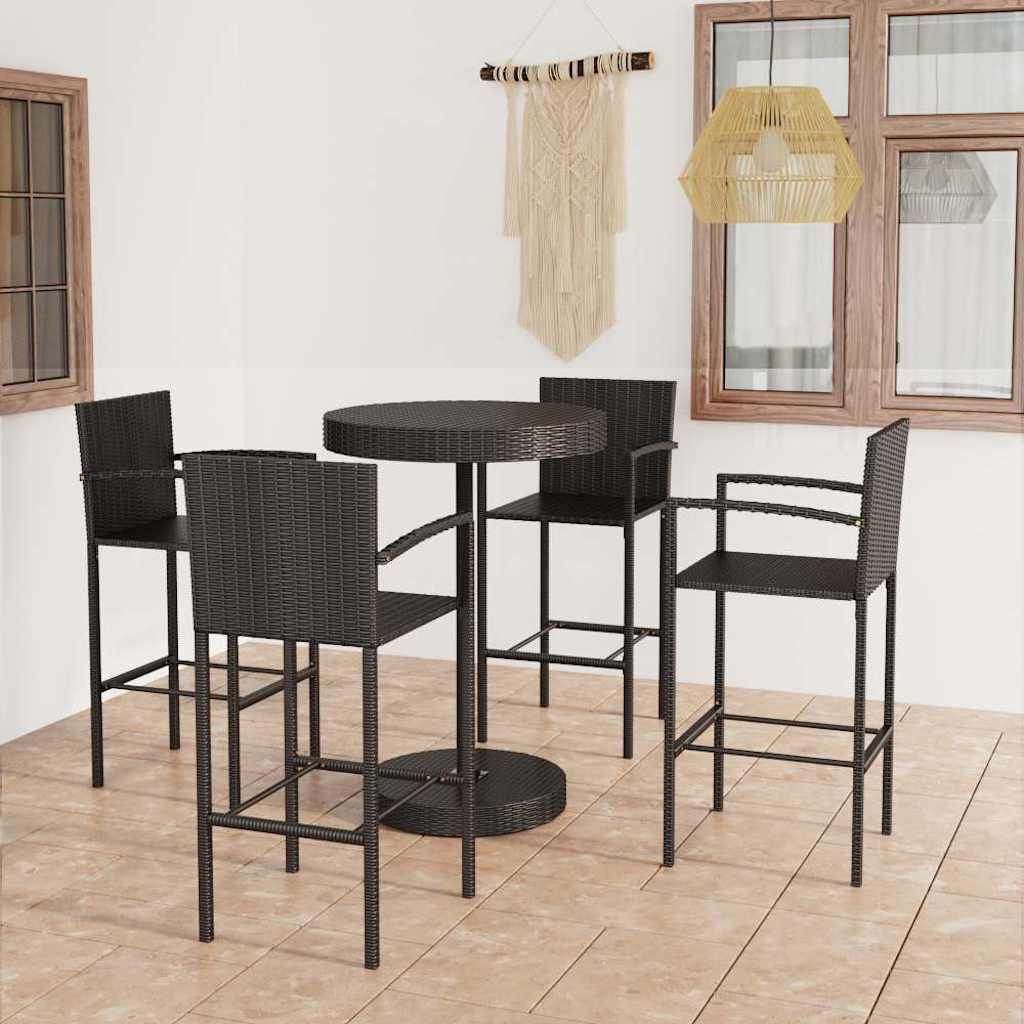 Set Bar da Giardino 5 pz in Polyrattan Nero vidaXL