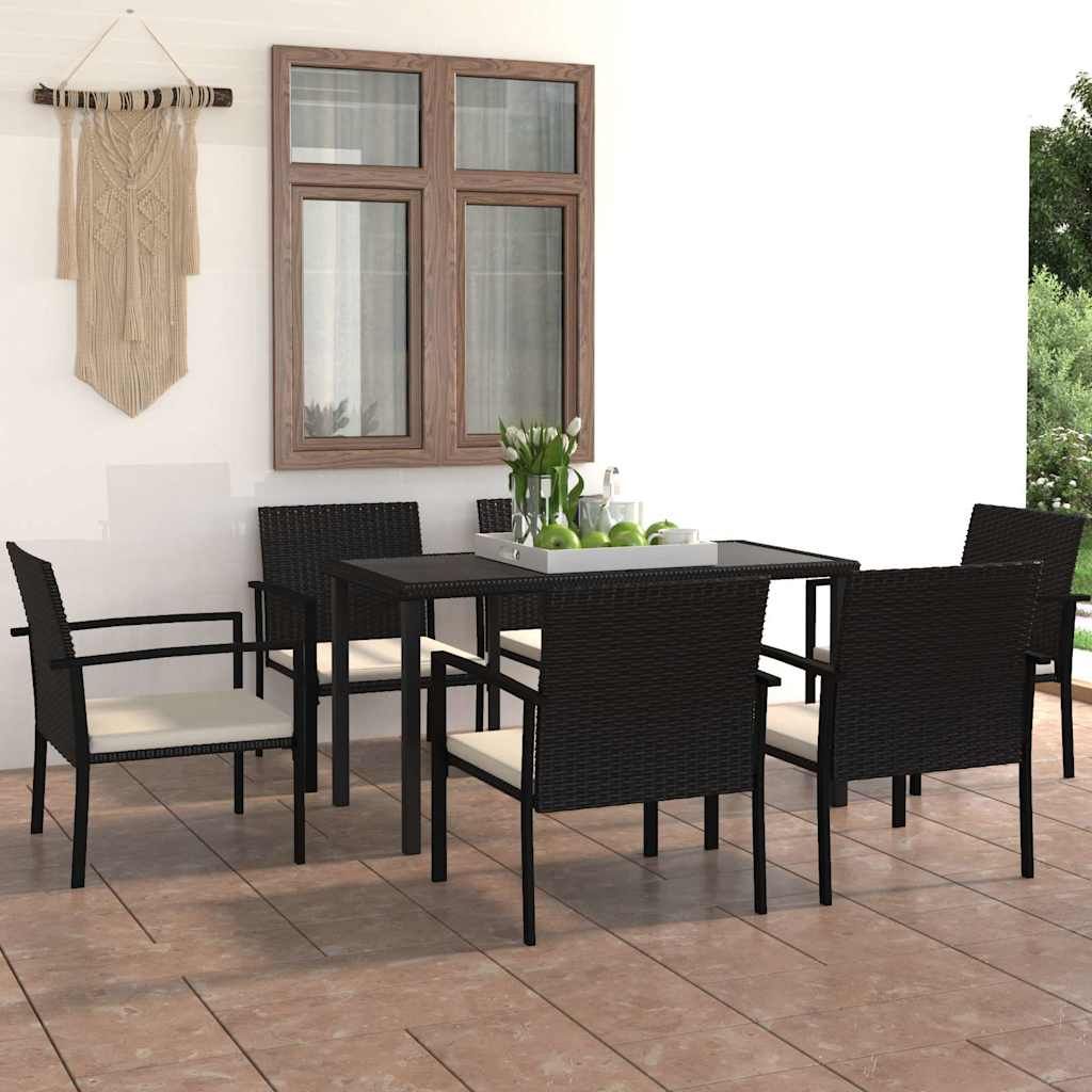 Set da Pranzo da Giardino 7 pz in Polyrattan Nero vidaXL