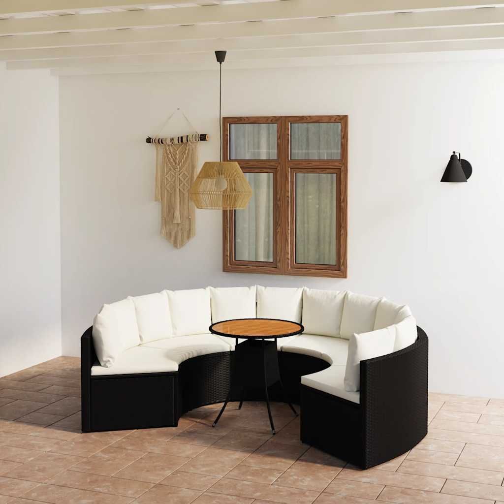 Set Divani da Giardino 7 pz con Cuscini in Polyrattan Nero vidaXL