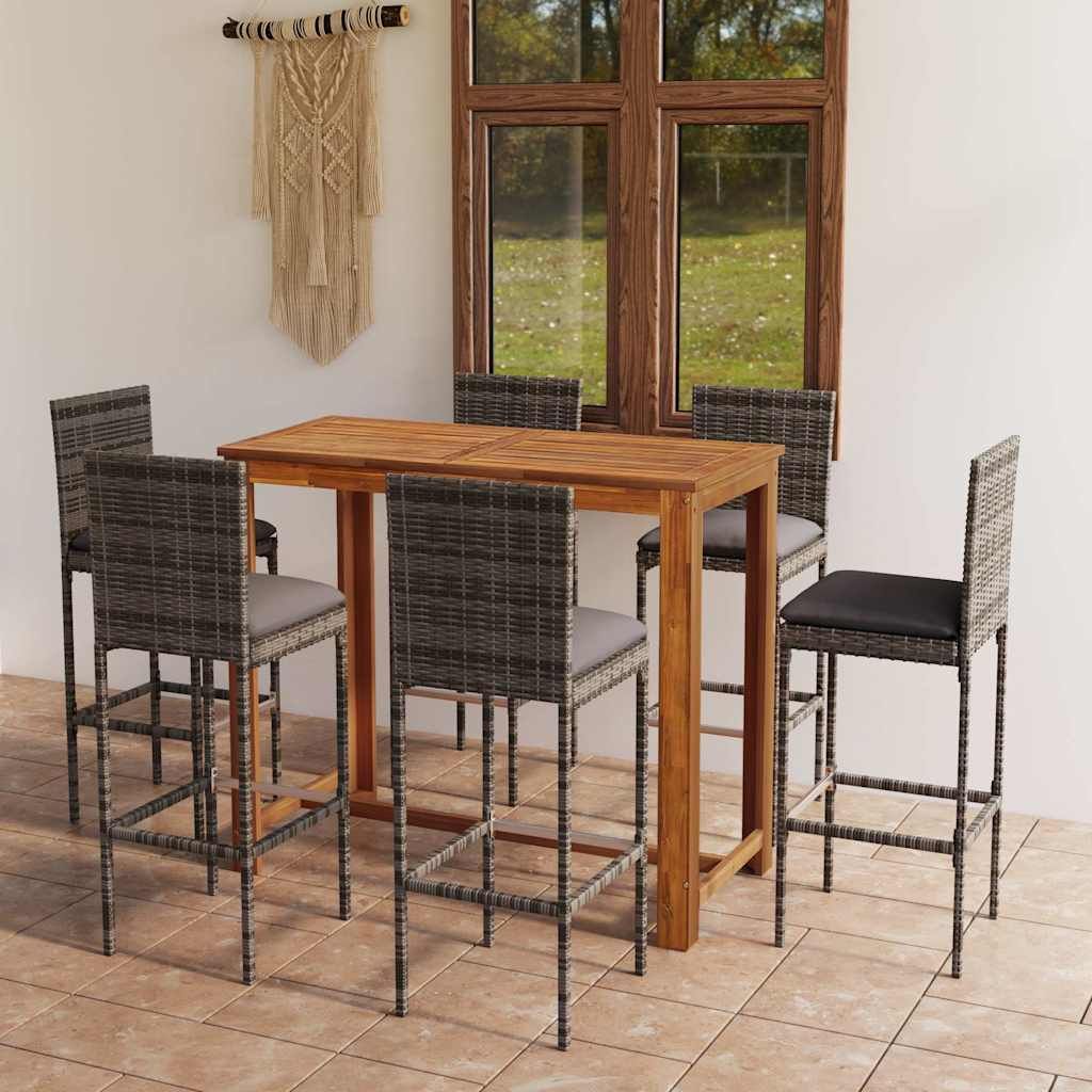 Set da Bar da Giardino 7 pz con Cuscini Grigio vidaXL