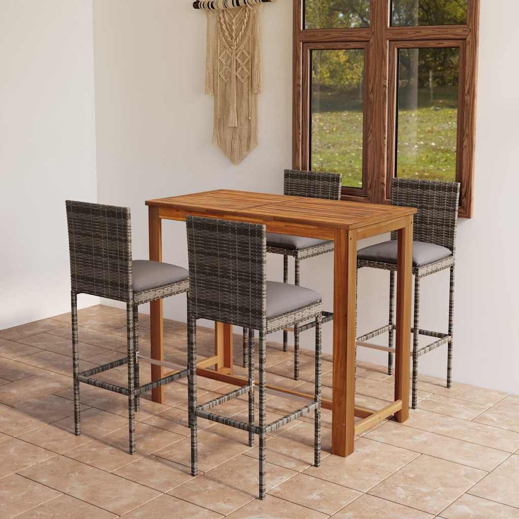 Set Bar da Giardino 5pz con Cuscini Grigio vidaXL
