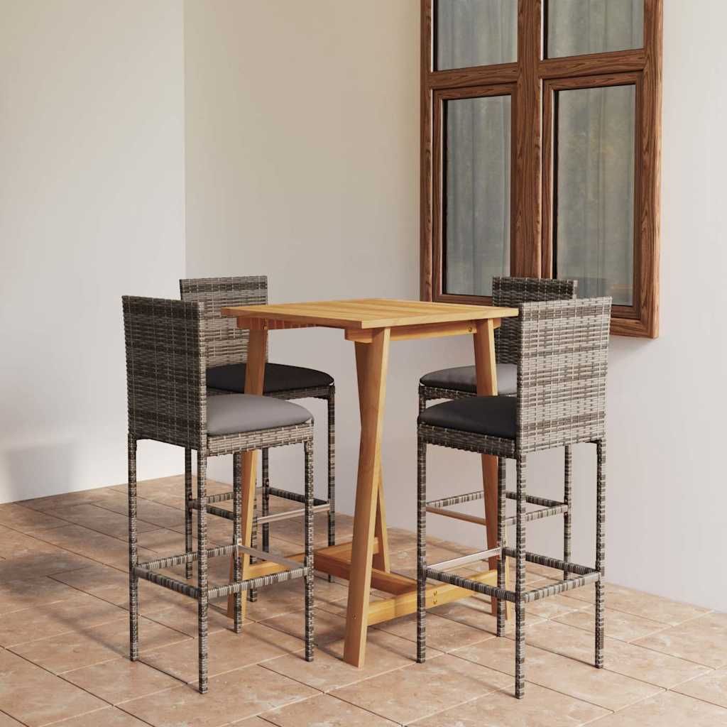Set da Bar da Giardino 5pz con Cuscini Grigio vidaXL