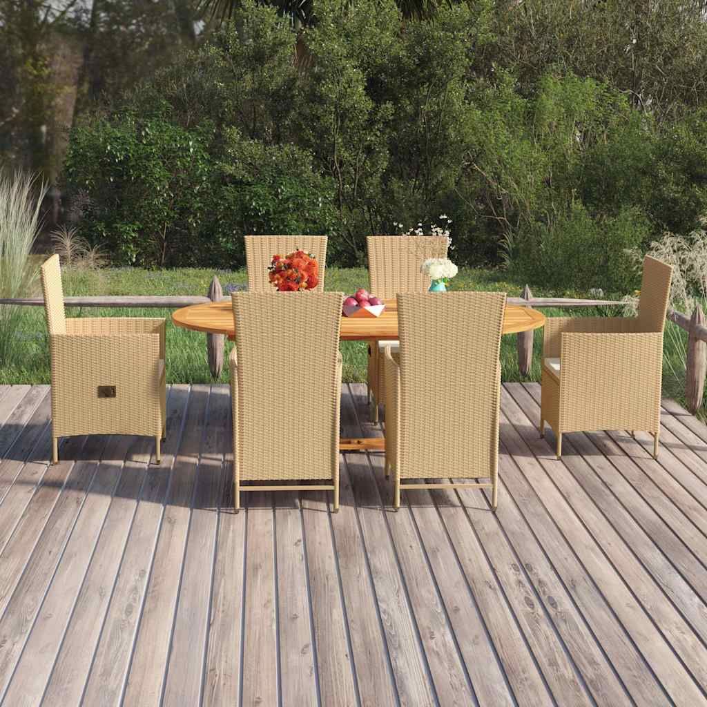 Set Mobili da Pranzo per Giardino 7 pz in Polyrattan Beige vidaXL