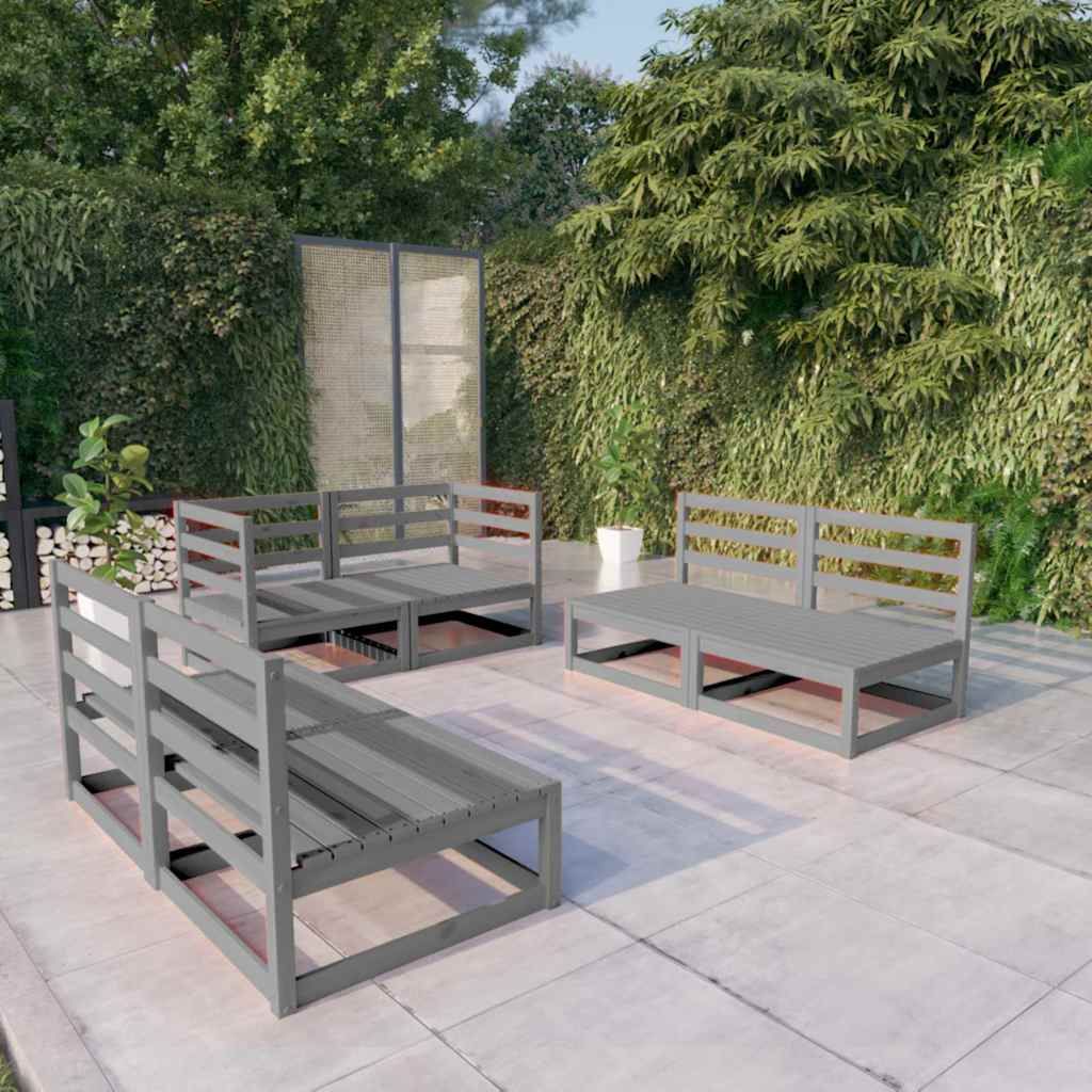 Set Divani da Giardino 6 pz Grigio in Legno Massello di Pino vidaXL