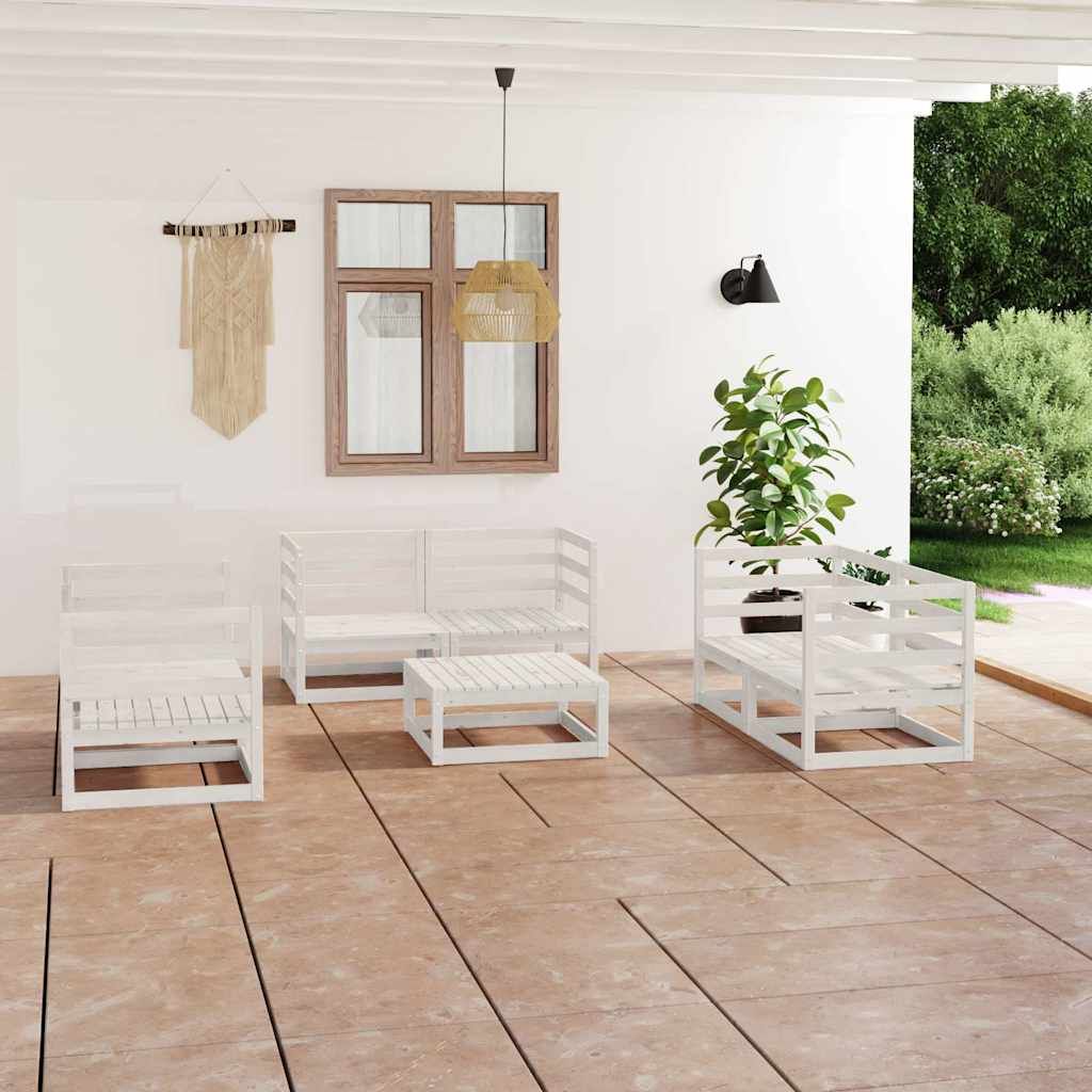 Set Divani da Giardino 7 pz Bianco in Legno Massello di Pino vidaXL