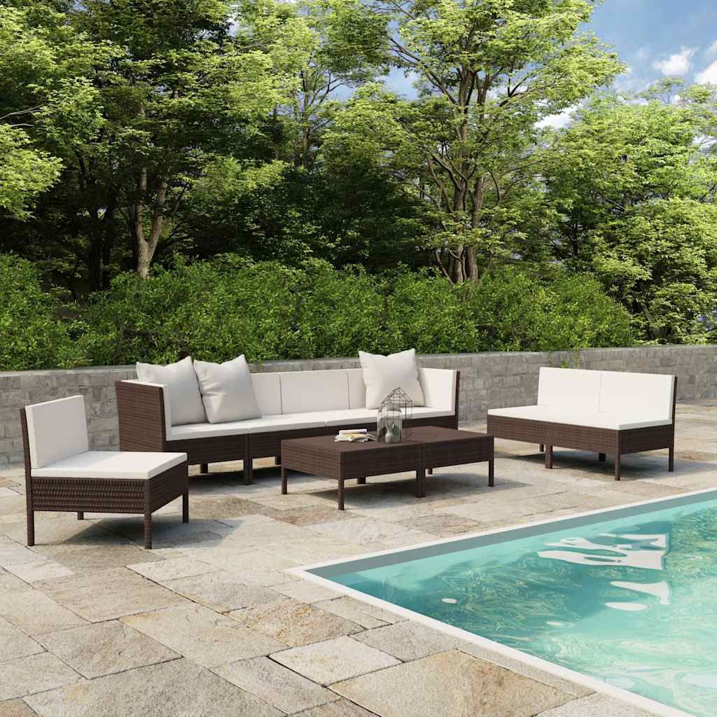 Set Divani da Giardino 9 pz con Cuscini in Polyrattan Marrone vidaXL