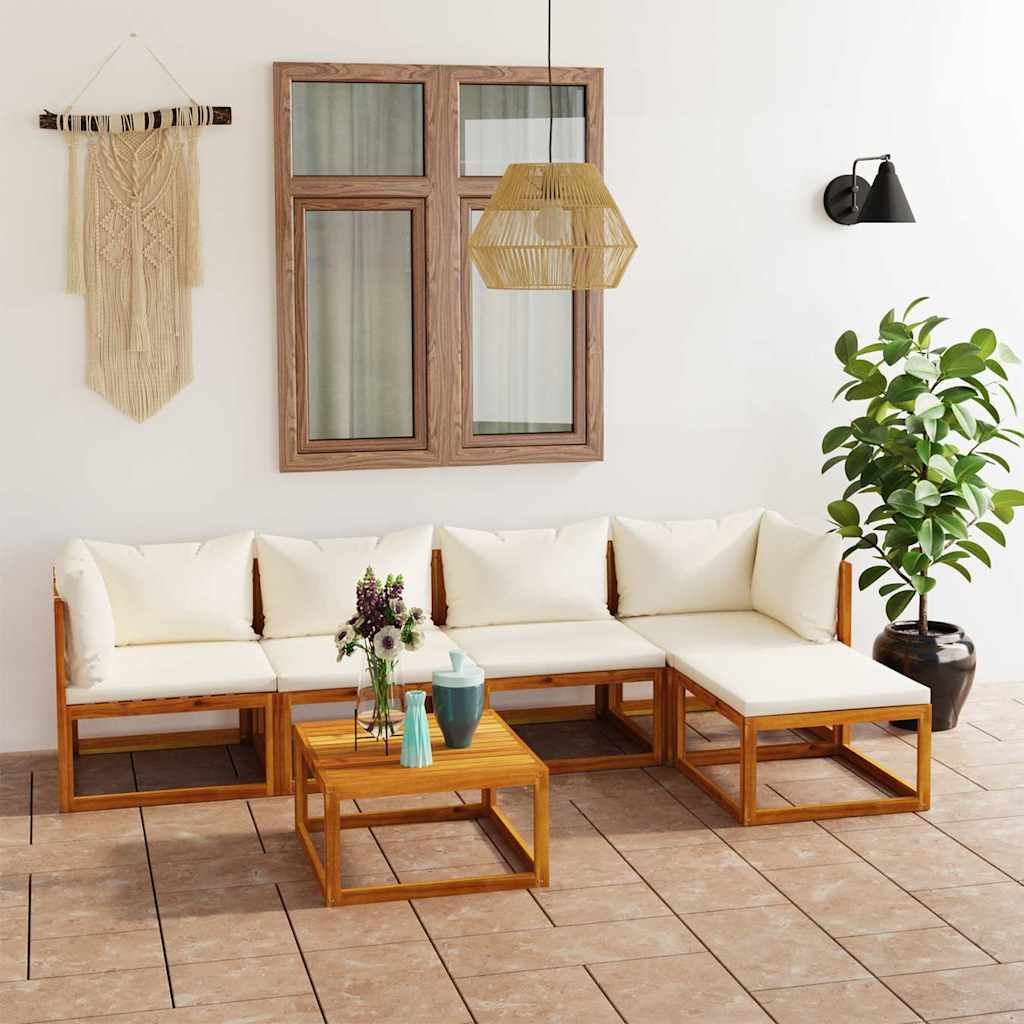 Set Divani da Giardino 6 pz con Cuscini Crema Massello Acacia vidaXL