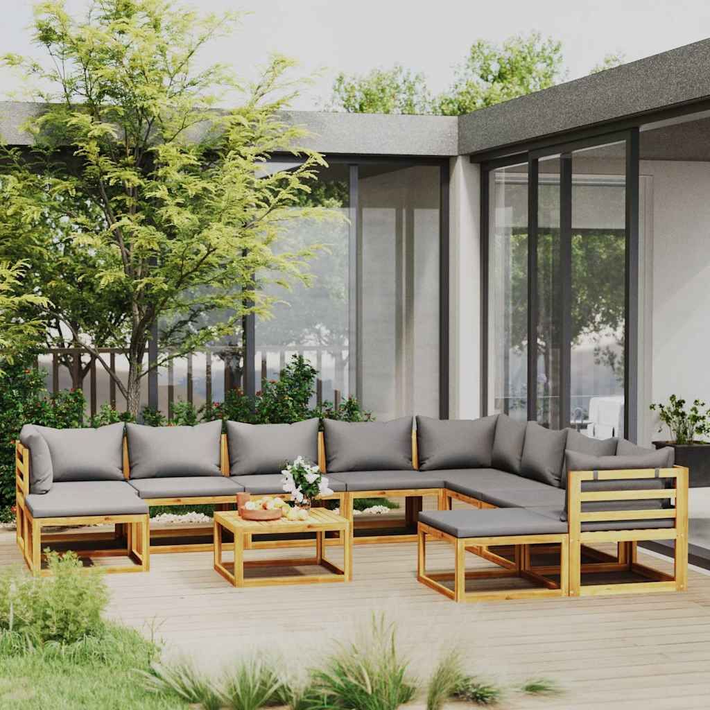 Set Divani da Giardino 11 pz con Cuscini in Massello di Acacia vidaXL