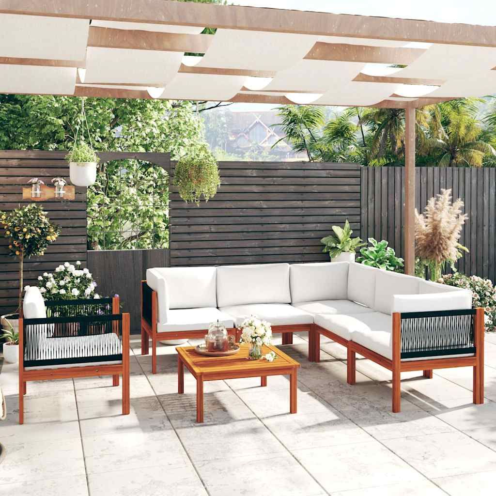 Set da Giardino 7 pz con Cuscini in Legno Crema, Acacia e Corda vidaXL
