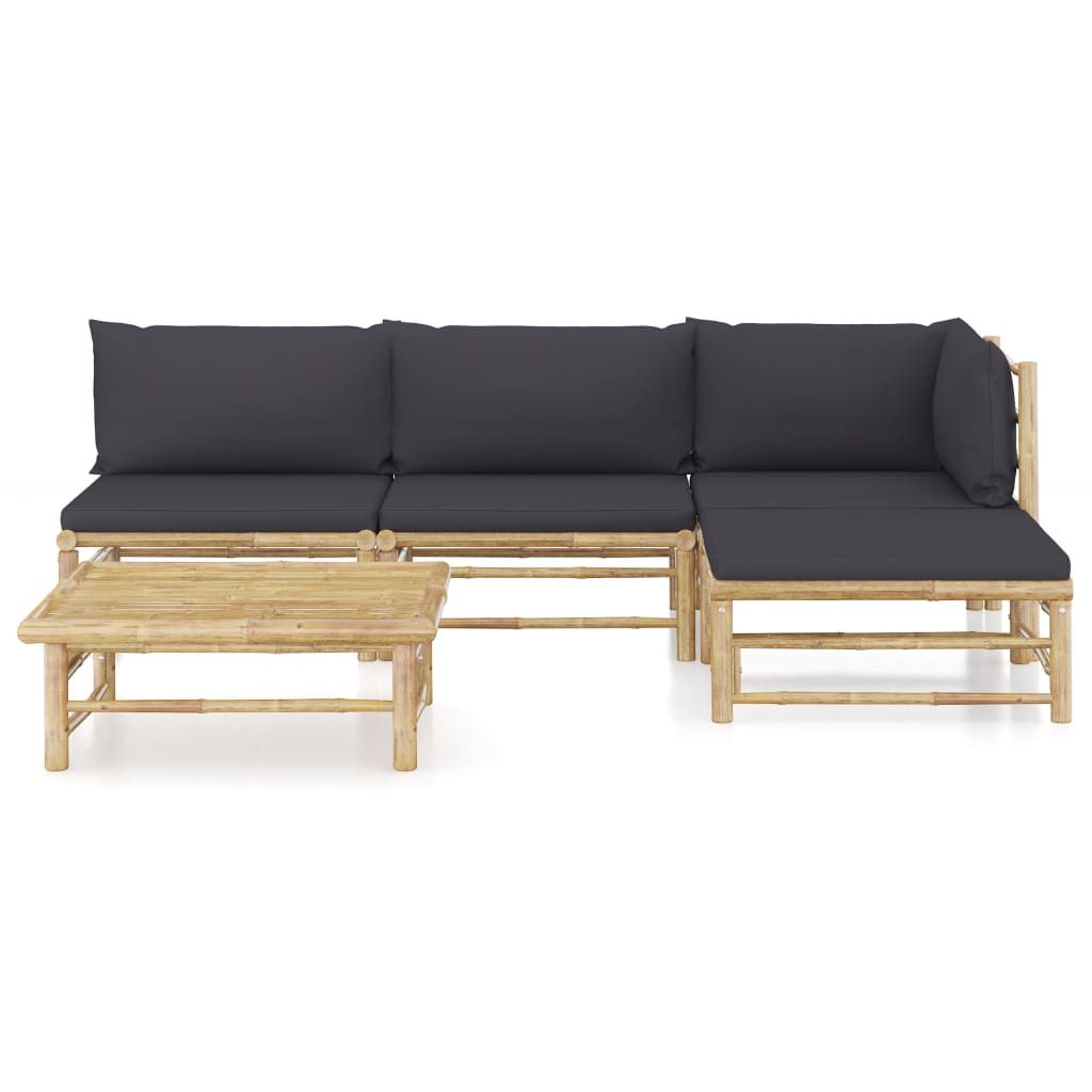 Set Divani da Giardino 5 pz con Cuscini Grigio Scuro in Bambù vidaXL
