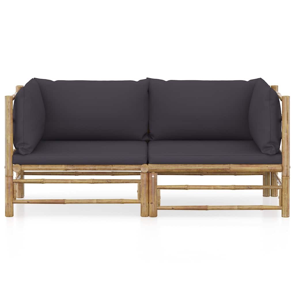Set Divani da Giardino 2 pz con Cuscini Grigio Scuro in Bambù vidaXL