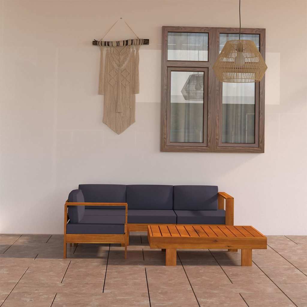 Set Divani Giardino 5 Posti Cuscini Grigi Scuro Massello Acacia vidaXL