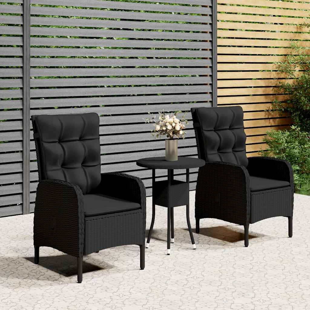 Set da Bistrot per Giardino 3 pz in Polyrattan Nero vidaXL