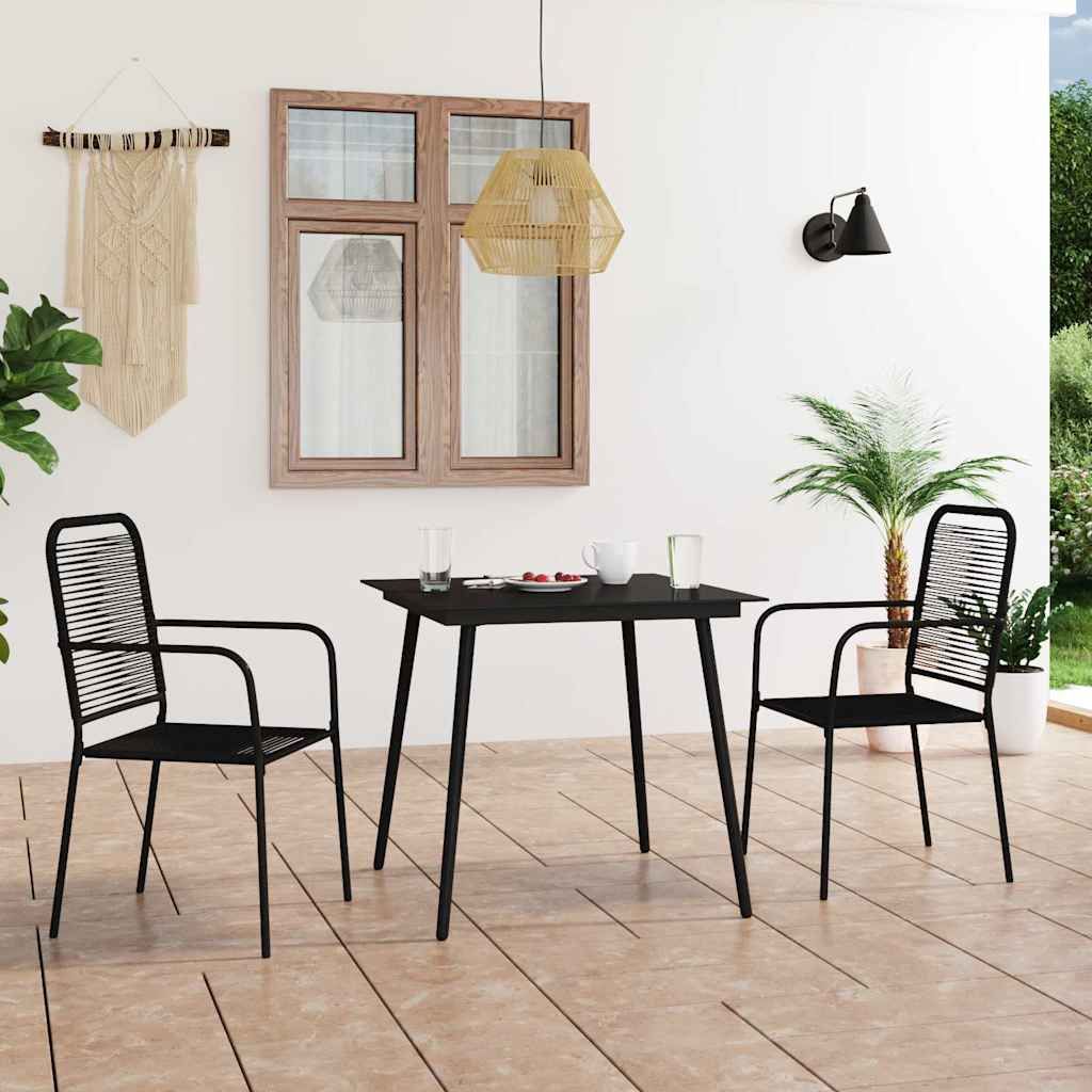 Set da Pranzo da Esterni 3 pz in Corda di Cotone e Acciaio Nero vidaXL